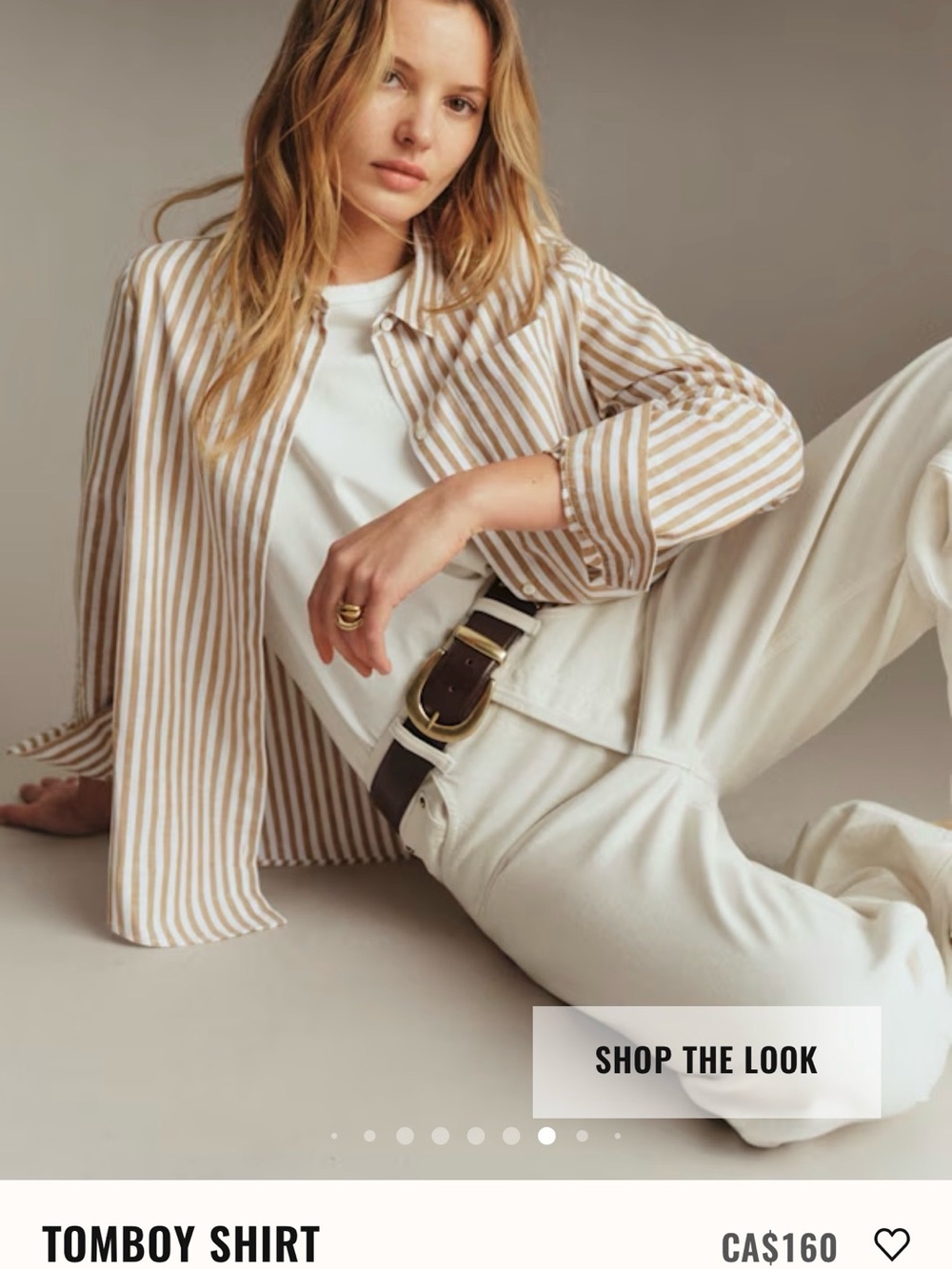 Striped Button-Up Shirt in Tan and White